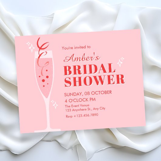 Roze champagne cocktail bruidsshower kaart