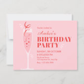 Roze champagne cocktail verjaardag kaart (Voorkant)