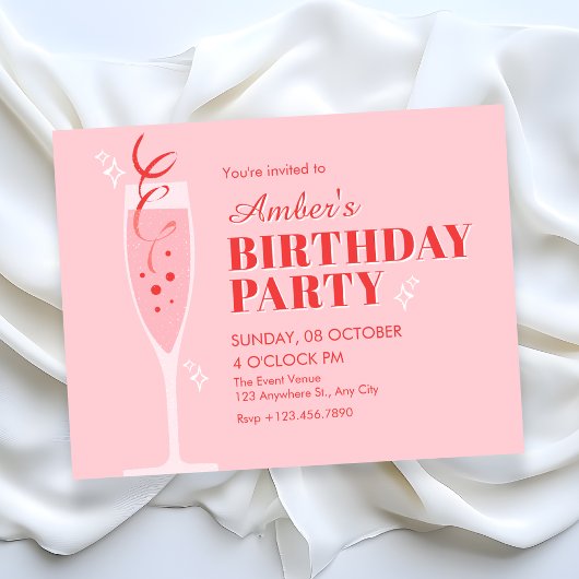 Roze champagne cocktail verjaardag kaart