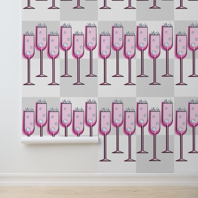 Roze Champagne dambord Behang (Applicatie)