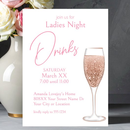 Roze Champagne Dames Avond Dranken Kaart