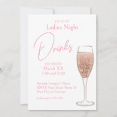 Roze Champagne Dames Nacht Drinken Kaart (Voorkant)