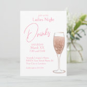 Roze Champagne Dames Nacht Drinken Kaart (Staand voorkant)