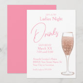 Roze Champagne Dames Nacht Drinken Kaart (Voorkant / Achterkant)