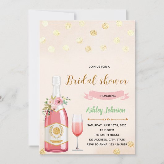 Roze champagne-douchethema uitnodiging (Voorkant)