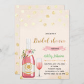 Roze champagne-douchethema uitnodiging (Voorkant / Achterkant)