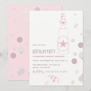 Roze champagne en confetti volwassenen verjaardags kaart