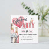 Roze Champagne en Ice Bucket Galentine Party Kaart (Staand voorkant)