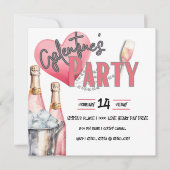 Roze Champagne en Ice Bucket Galentine Party Kaart (Voorkant)
