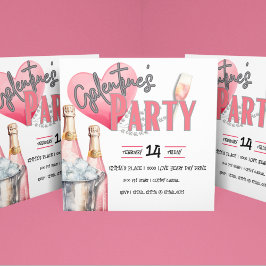 Roze Champagne en Ice Bucket Galentine Party Kaart