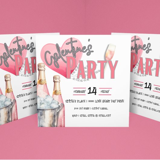 Roze Champagne en Ice Bucket Galentine Party Kaart