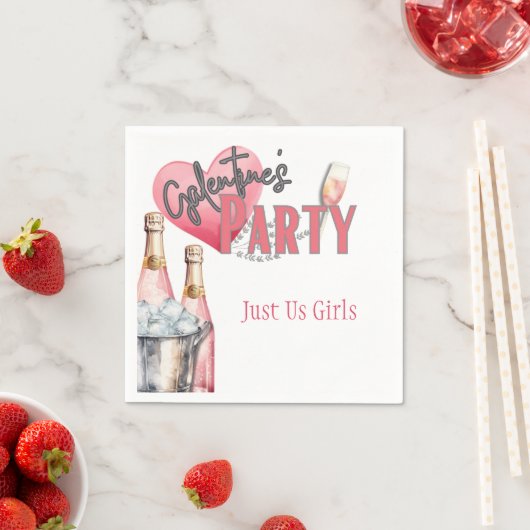 Roze Champagne en Ice Bucket Galentine Party Servet (Insitu)