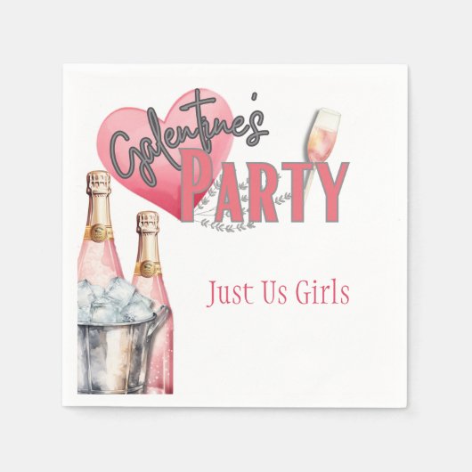 Roze Champagne en Ice Bucket Galentine Party Servet (Voorkant)