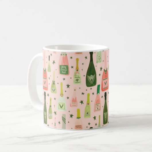 Roze champagne en stars Pattern Koffiemok (Voorkant links)