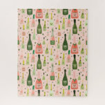 Roze champagne en stars Pattern Legpuzzel<br><div class="desc">Deze leuke familiepuzzel biedt waterverf schilderijen van champagne,  roze champagne en roséflessen op een roze achtergrond. Originele illustraties van de kunstenaar Erika Firm.</div>