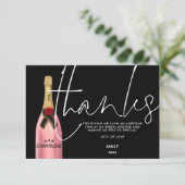 Roze Champagne Flesscript Zwart Vrijgezellenfeest Bedankkaart (Staand voorkant)