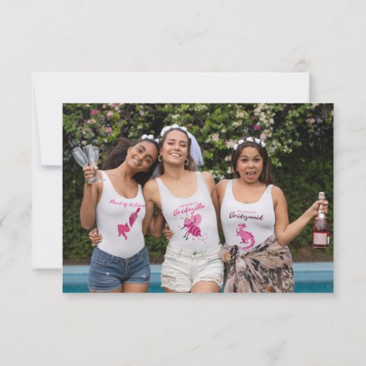 Roze Champagne Flesscript Zwart Vrijgezellenfeest Bedankkaart (Achterkant)