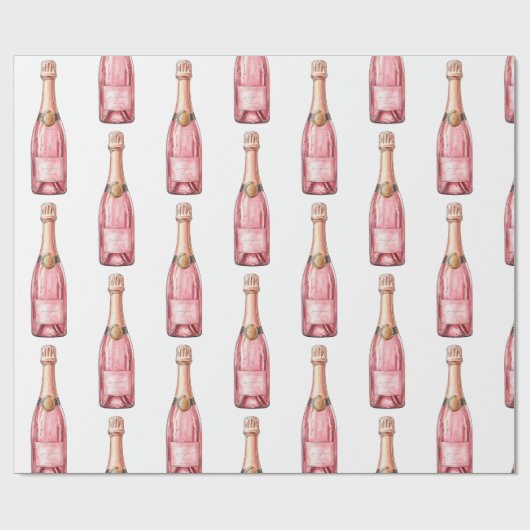 Roze champagne flessen vieren cadeaupapier (Vlak)