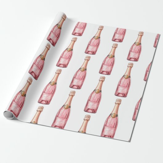 Roze champagne flessen vieren cadeaupapier (Uitgerold)