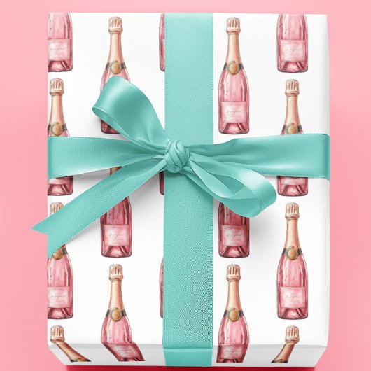Roze champagne flessen vieren cadeaupapier