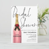 Roze Champagne Flessenscript Wit Vrijgezellenfeest Kaart (Staand voorkant)