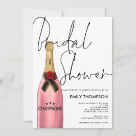 Roze Champagne Flessenscript Wit Vrijgezellenfeest Kaart