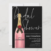 Roze Champagne Flessenscript Zwart Vrijgezellenfee Kaart (Voorkant)