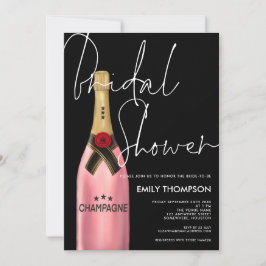 Roze Champagne Flessenscript Zwart Vrijgezellenfee Kaart