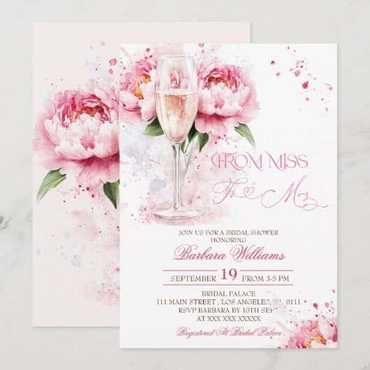 Roze Champagne Floral Vrijgezellenfeest Kaart (Voorkant / Achterkant)