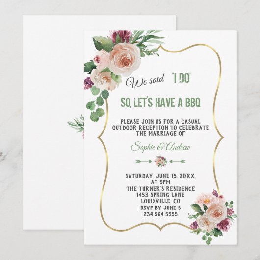 Roze Champagne Flowers Gold Wedding I DO BBQ Kaart (Voorkant / Achterkant)