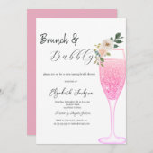 Roze Champagne Glas Bloem Brunch & Bubbly Kaart (Voorkant / Achterkant)