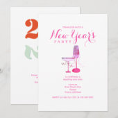 Roze Champagne glas New Years Eve Dinner Cocktail Kaart (Voorkant / Achterkant)