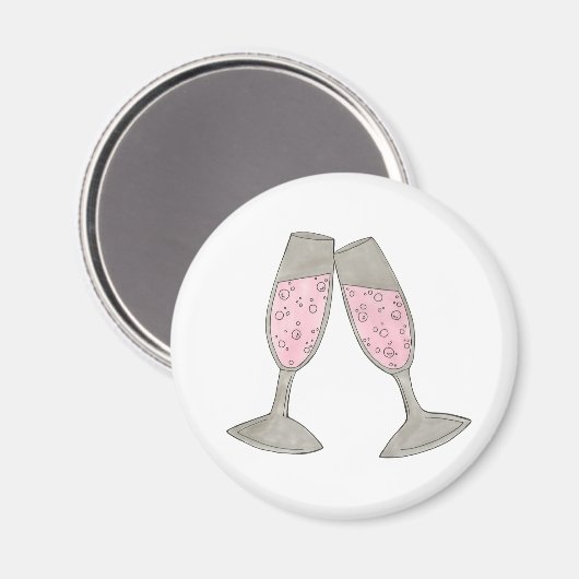 Roze champagne Glass Cheers Weddenschap Magnet (Voorkant / Achterkant)