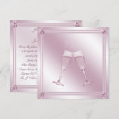 Roze Champagne Glasses & Diamonds Engagement Party Kaart (Voorkant / Achterkant)