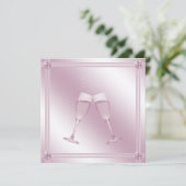 Roze Champagne Glasses & Diamonds Engagement Party Kaart (Staand voorkant)