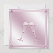 Roze Champagne Glasses & Diamonds Engagement Party Kaart (Voorkant)