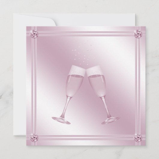 Roze Champagne Glasses & Diamonds Engagement Party Kaart (Voorkant)