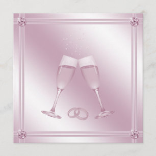 Roze champagne Glasses & Diamonds Wedding Invites Kaart