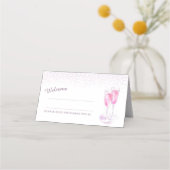 Roze champagne glazen bruiloft gast plaats kaarten plaatskaartje (Voorkant)