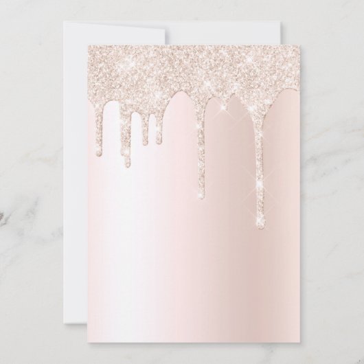 Roze Champagne Glitter Druppels Elegante Trouw Kaart (Achterkant)
