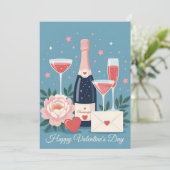 Roze Champagne Harten Romantische Valentijnsdag Feestdagenkaart (Staand voorkant)