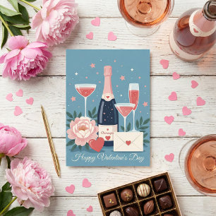 Roze Champagne Harten Romantische Valentijnsdag Feestdagenkaart