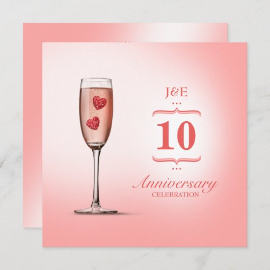 Roze Champagne - Huwelijksjubileum uitnodiging (Voorkant / Achterkant)