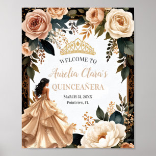 Roze Champagne Ivoor Bloemige Prinses Quinceanera Poster