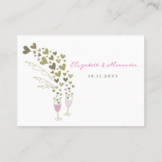 Roze champagne-kasten en gouden harten tijdens het plaatskaartje (Achterkant)