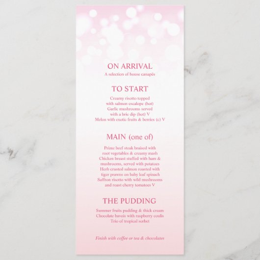 Roze champagne menu met vier lessen (Achterkant)