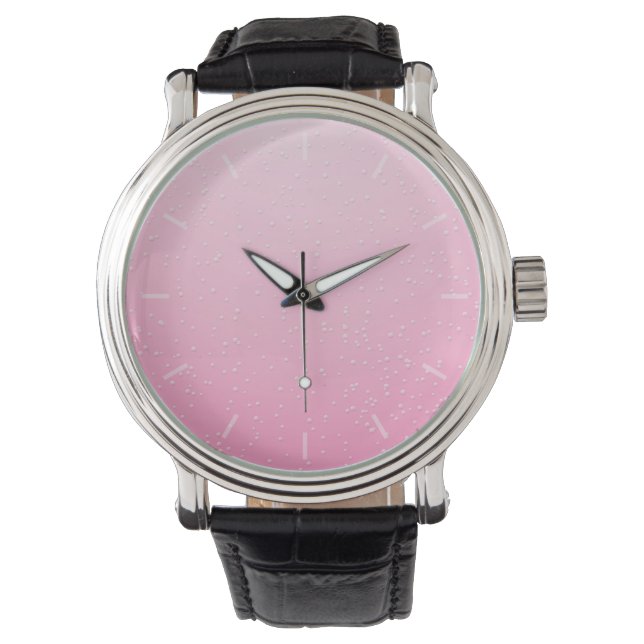 Roze champagne met kleine belletjes achtergrondkun horloge (Voorkant)