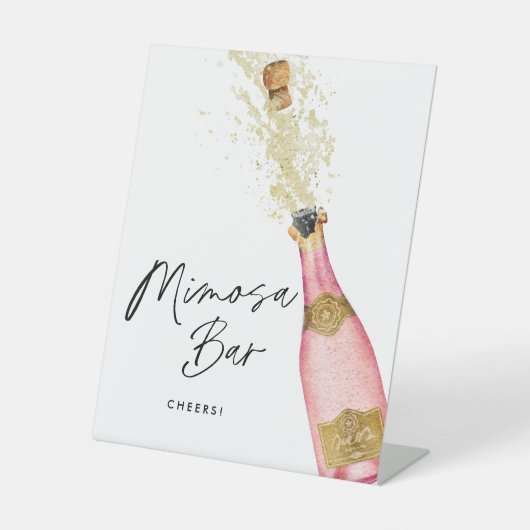 Roze Champagne Mimosa Bar Vrijgezellenfeest Reclamebord Met Voetstuk (Voorkant)