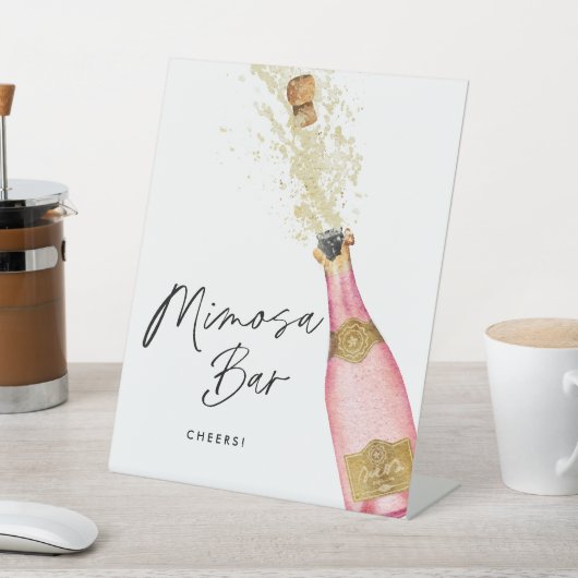 Roze Champagne Mimosa Bar Vrijgezellenfeest Reclamebord Met Voetstuk (Insitu)