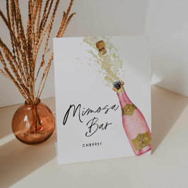 Roze Champagne Mimosa Bar Vrijgezellenfeest Reclamebord Met Voetstuk